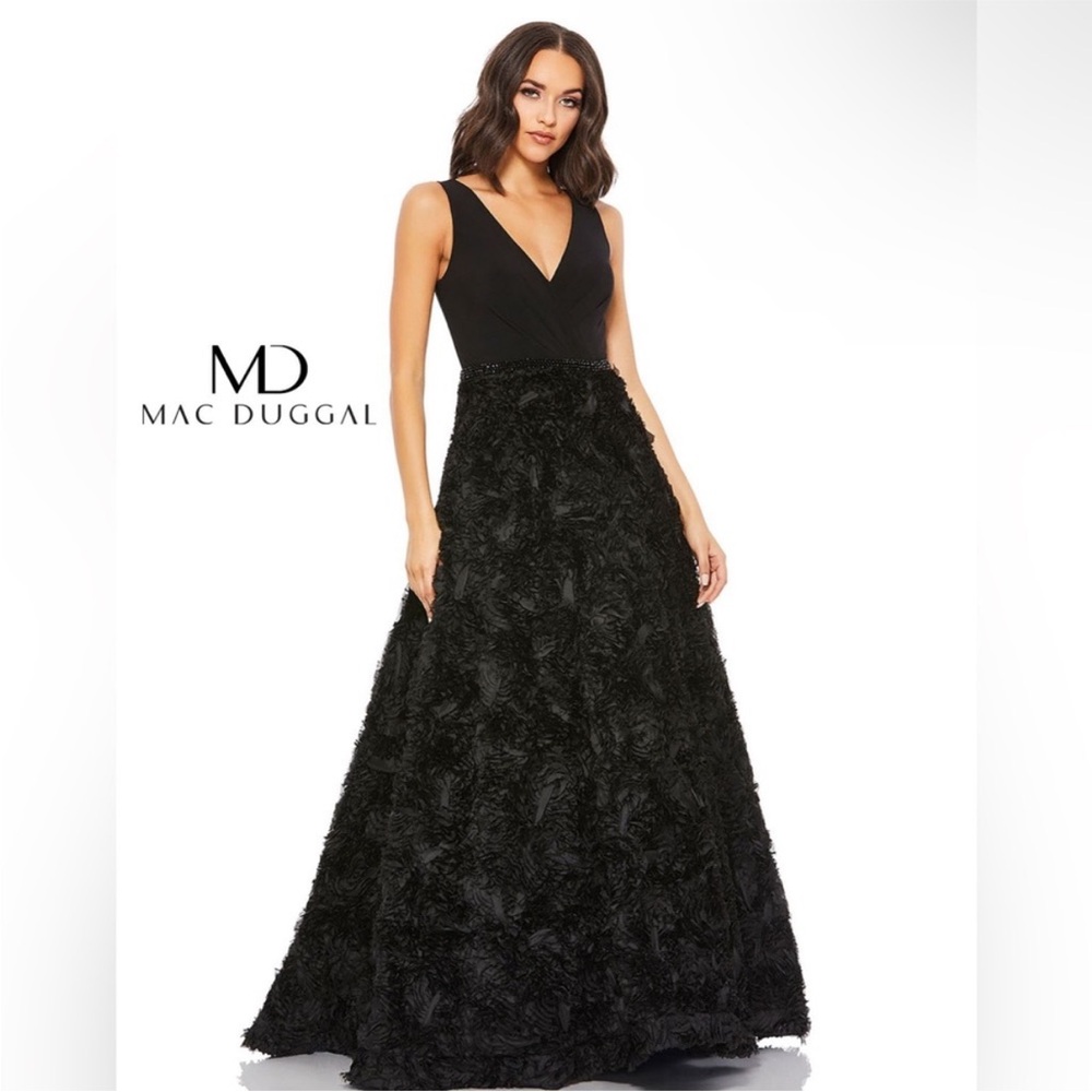 Mac Duggal Black 3D Flower Dress